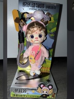 Kids Pink Doll Phone Pendant with Headphones